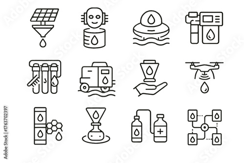 River vector floating chemical icon future purifier purification water network autonomous