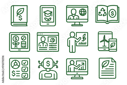 Vector training book course green finance icons icon smart tutorial module mentor