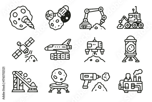 Conveyor cargo system icon vector refinery shuttle mineral asteroid space drone mining