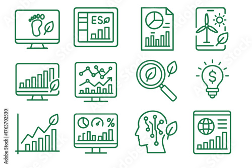 Vector analysis footprint kpi insights icon chart smart climate green finance scorecard