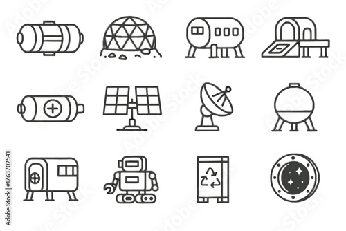 Module space chamber icon airlock recycling platform mining observation energy vector habitat