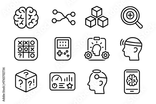 App game challenge icon vector dice lens pathways attention fitness learning mental