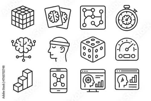 Icon mapping dice cognitive exercise learning cube timer vector icons map brain