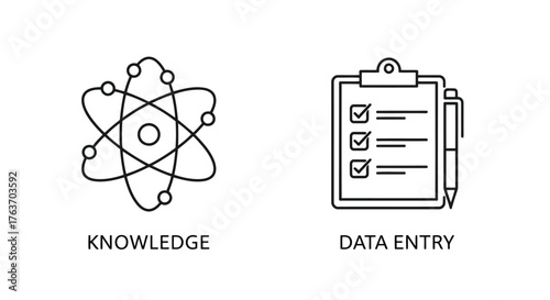 Vector illustration of knowledge and data entry icons concept of science and information processing in black line art style vector illustration