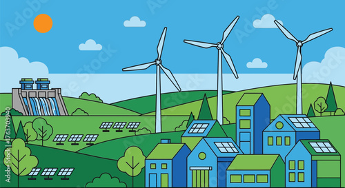 Renewable energy sources sustainable city environment concept