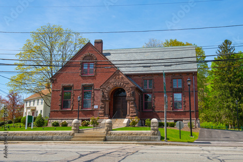 Norton Old Library building at 4 Mansfield Avenue in historic town center of Norton, Bristol County, Massachusetts MA, USA. 