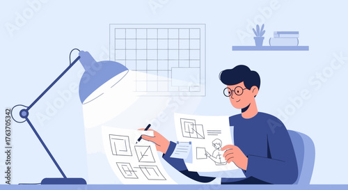 Architect Design Session Focusing on Detailed Schematics and Architectural Planning