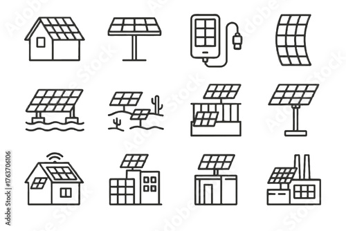 Roof icon system floating solar desert vector panel urban energy icons array