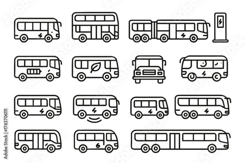 Service icons shuttle vector electric symbol battery coach night icon articulated bus