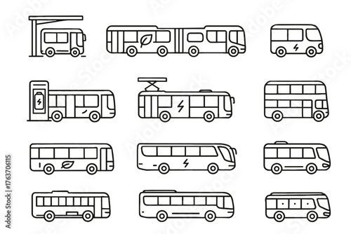 Smart electric swapping vector shuttle charging futuristic urban transport icon bus