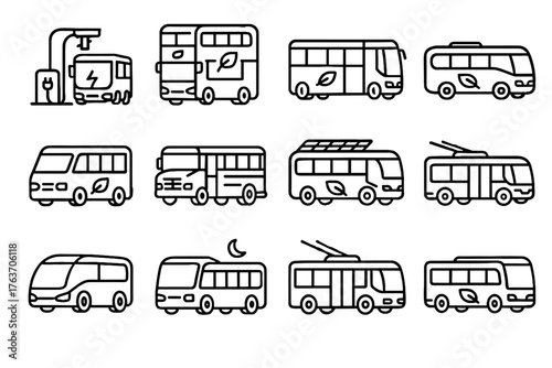 Eco electric city vector wireless icon night compact bus service powered