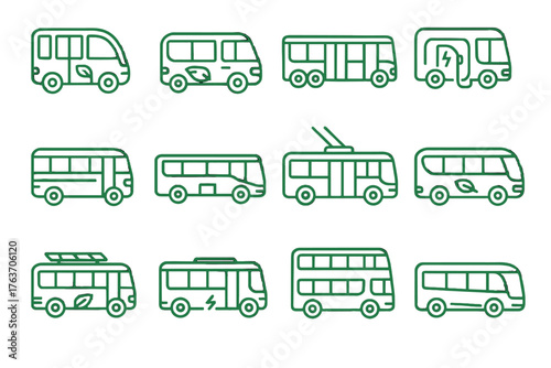 Green coach articulated bus concept icon school vector shuttle trolley solar