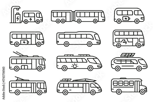 Icon city vector panel electric bus shuttle powered articulated icons coach solar