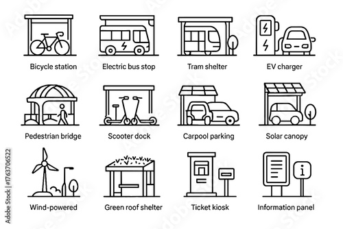 Carpool dock roof icon solar vector pedestrian transit icons shelter panel eco