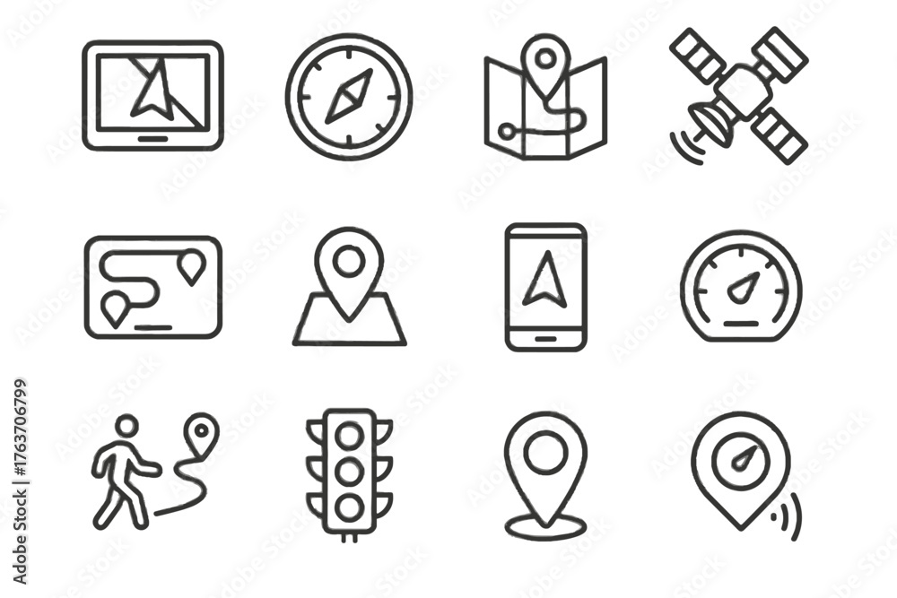 Fototapeta premium Light icons path icon waypoint navigation app vector map pedestrian gps