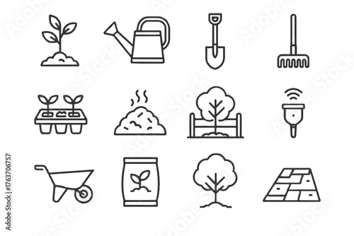 Fence rake vector bag growth icon trays can urban icons reforestation shovel