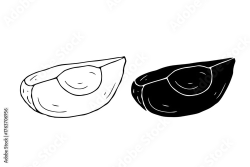 Avocado fruit sketch, silhouette.
Vector graphics.