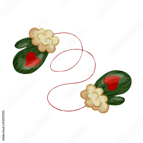 Knitted winter fur mittens. Vector graphics.