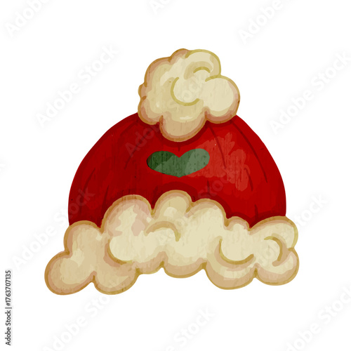 Knitted winter fur hat. Vector graphics.