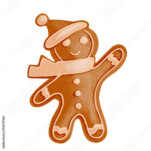 Gingerbread man, festive seasonal baking. Vector graphics.
