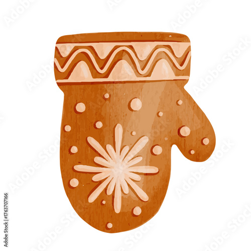 Glove-shaped gingerbread, mitten-shaped gingerbread, festive seasonal baking. Vector graphics.