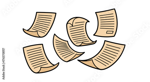 Scattered Paperwork Documents Floating in White Space Background for Business Reports and Presentations, Illustrative Data, Information Management, Office Workload, Task Management, Design Element, Ta