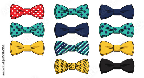 Collection of Colorful Bow Ties for Formal Events: Assorted Patterns & Styles for Fashion, Business, Parties & Celebrations, Adding a Touch of Class & Sophistication with Unique Design Graphic Element
