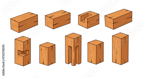 Isometric Wood Joinery Illustration: Traditional Japanese Woodworking Techniques for Carpentry, Timber Framing & Furniture Making, Demonstrating Strength, Precision & Stability in Design, Engineering
