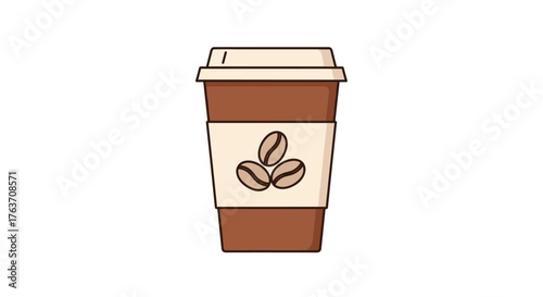 Brown coffee cup with coffee beans illustration.