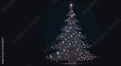 Sparkling Christmas Tree Against Dark Backdrop - Festive Holiday Season.