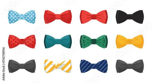 Colorful Bow Tie Collection for Formal Events and Stylish Accessories on White Background, Representing Fashion, Celebration, and Classic Design, Ideal for Party Invitations, Graphic Resources, and Tr