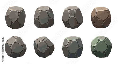 Collection of Cartoon Style Stones for Game Development: Stylized Rock Assets for Level Design, Environment Creation, and 3D Modeling. Perfect for Game Art, Textures, and Landscape Illustration.  Vers