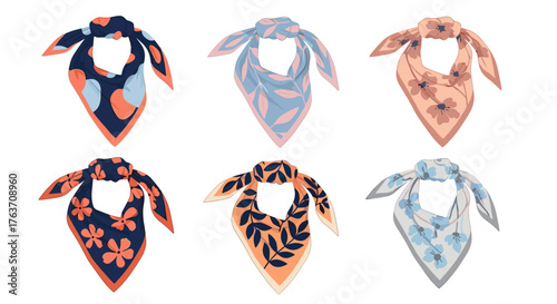 Stylish Neck Scarves Collection Displayed on White Backdrop, Fashion Accessories for Women, Elegant Silk Bandanas, Modern Headwear, Trendy Apparel for Business, Casual Lifestyle, Chic Designs, Vibrant