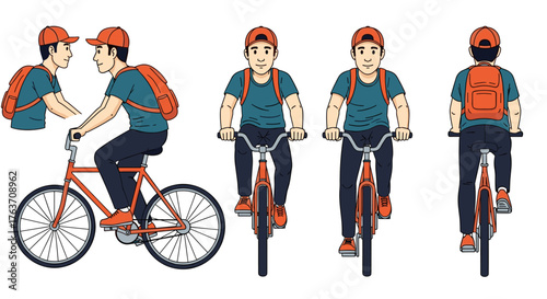 Casual Man Cycling on Bike Commuting to Work in Urban Environment Illustration, Promoting Eco-Friendly Transportation and Healthy Lifestyle, Perfect for Website, Presentation, Cartoon Style Graphics,