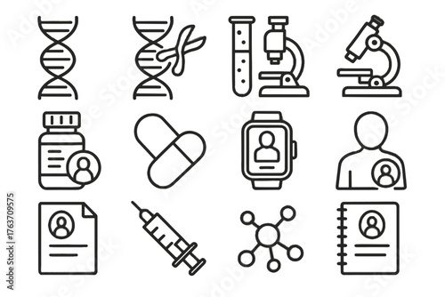 Monitor avatar syringe medicine research vial personalized gene icon vector notebook structure