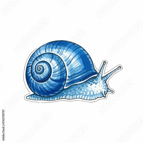 Blue snail illustration in studio shot presents mollusk with striking shell. Blue snail artwork shows smooth spiral shell, demonstrating sea creature. Consider blue snail for artistic nature themes.