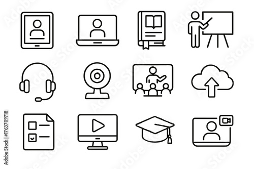 Icon class icons vector laptop whiteboard tablet headset call remote webcam teaching