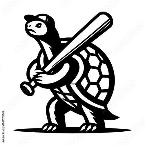Baseball Turtle Ready to Hit the Ball with Bat in Hand.