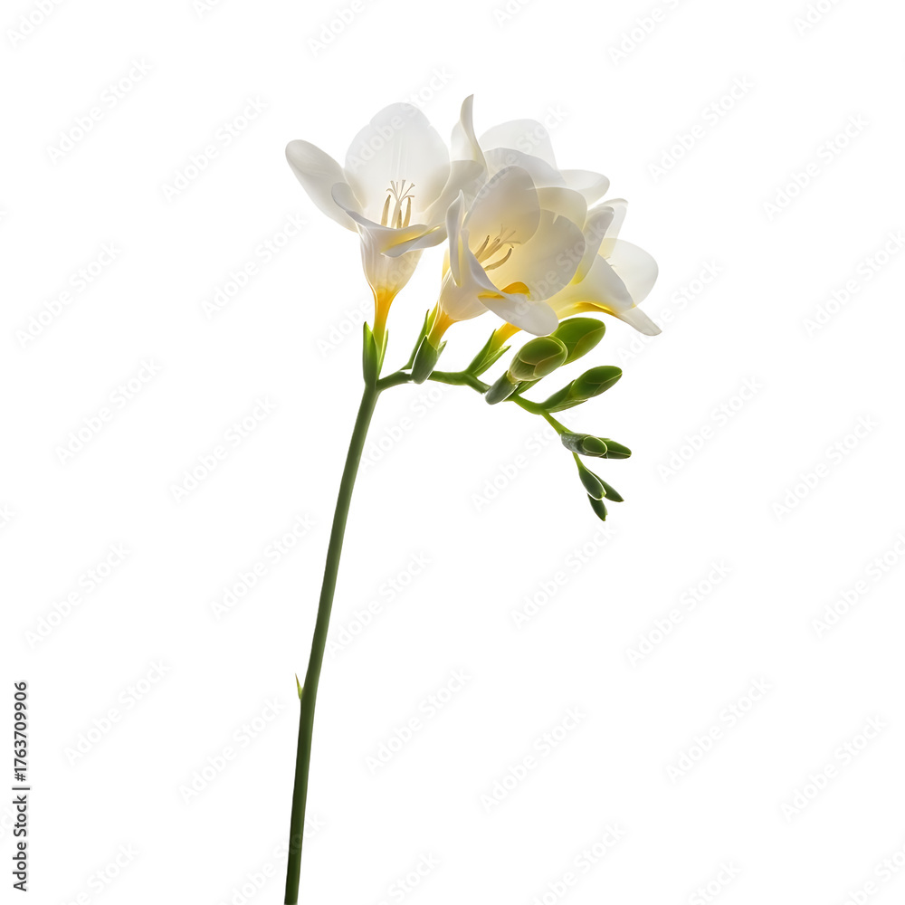 Obraz premium Delicate white freesia flower isolated on transparent background in full bloom