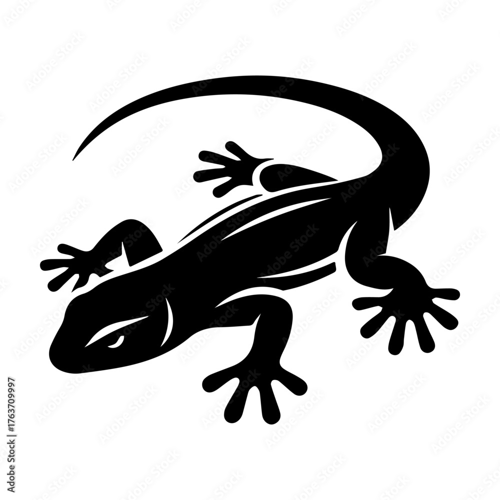 Obraz premium Black Lizard Silhouette on White Background.