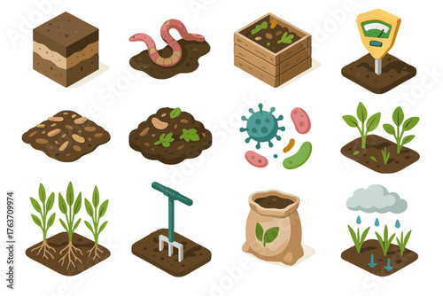 Vector icons soil fertilizer natural layers systems health mulch icon organic tester