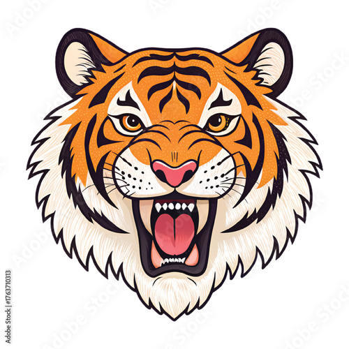 Fierce Roar: A striking depiction of a tiger's head, showcasing its powerful roar, a symbol of primal strength and untamed beauty.