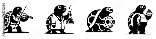 Turtle Illustrations: Musician Scientist Engineer and Chef.