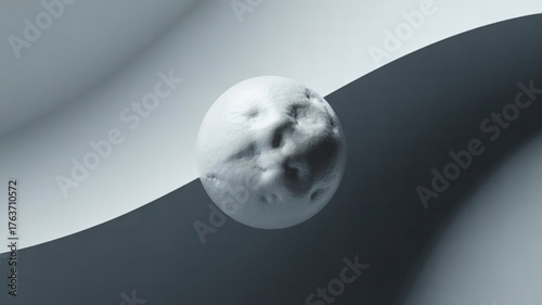 A white abstract spherical design with rough wall surface, grunge texture on a gradient grey background.