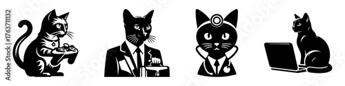 Cats in Various Professions: A Whimsical Depiction.
