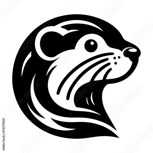 Otter Head Silhouette: Black and White Illustration.