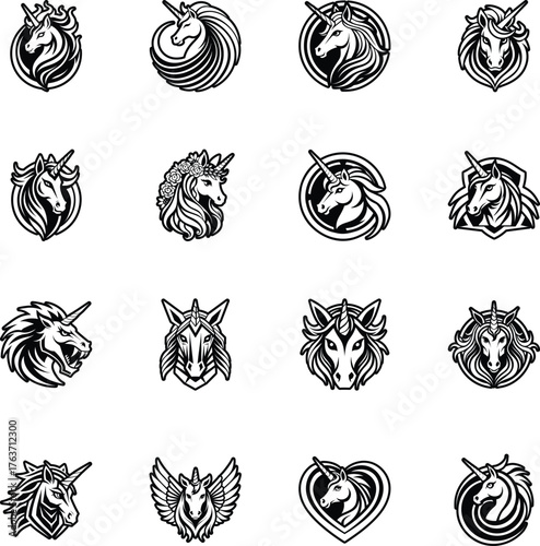 Collection of Glyph Style Unicorn Logos

