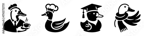 Duck Icons Representing Various Professions and Activities.