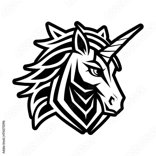 A solid style icon depicting a unicorn face