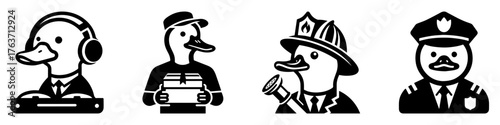 Duck professions: DJ Delivery Firefighter Policeman A unique set.